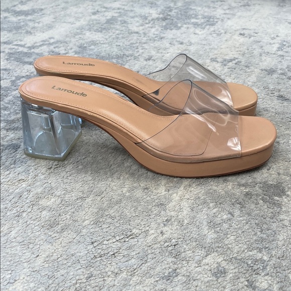 Larroude Jenn Lucite Heeled Mules Nude Beige Clear Sandals Cinderella Sz 10 - Picture 6 of 15